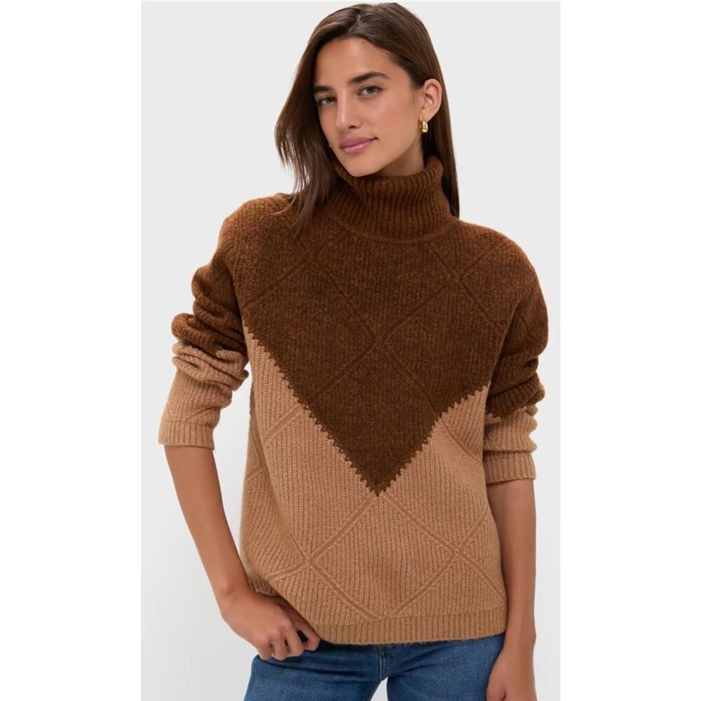 Hyacinth House Sweater Womens Tan Brown Diamond Demi Ribbed Knit Turtle Neck Sm
